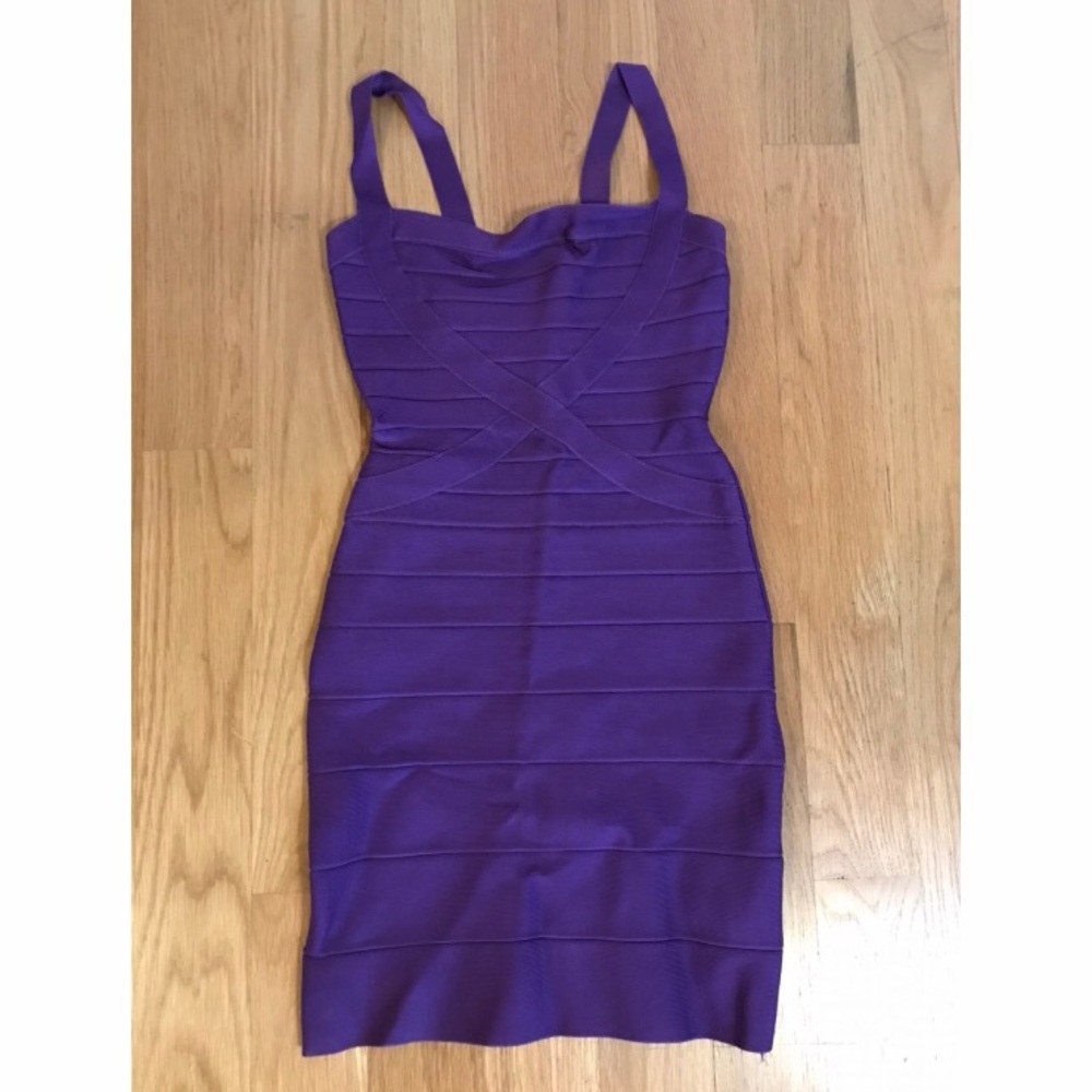 Herve Leger purple bandage dress